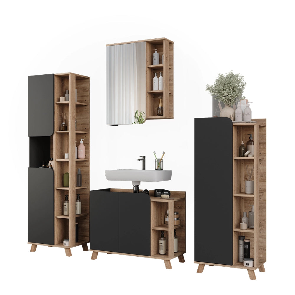 Vicco Set di mobili da bagno Sonoma/antracite 4 parti