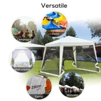 Gazebo Impermeabile con Zanzariere da Giardino Esterno Tendone in Poliestere 3 x 3 x 2.45 m Beige