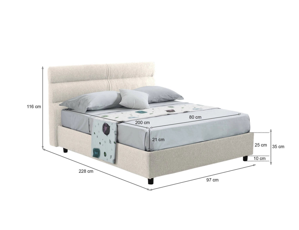 Adalpina, Letto Singolo Materasso Incluso Made in Italy, Beige