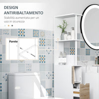 Mobile Colonna Bagno Salvaspazio  15x33x136 cm con Armadietto e Ripiani Legno e Bianco