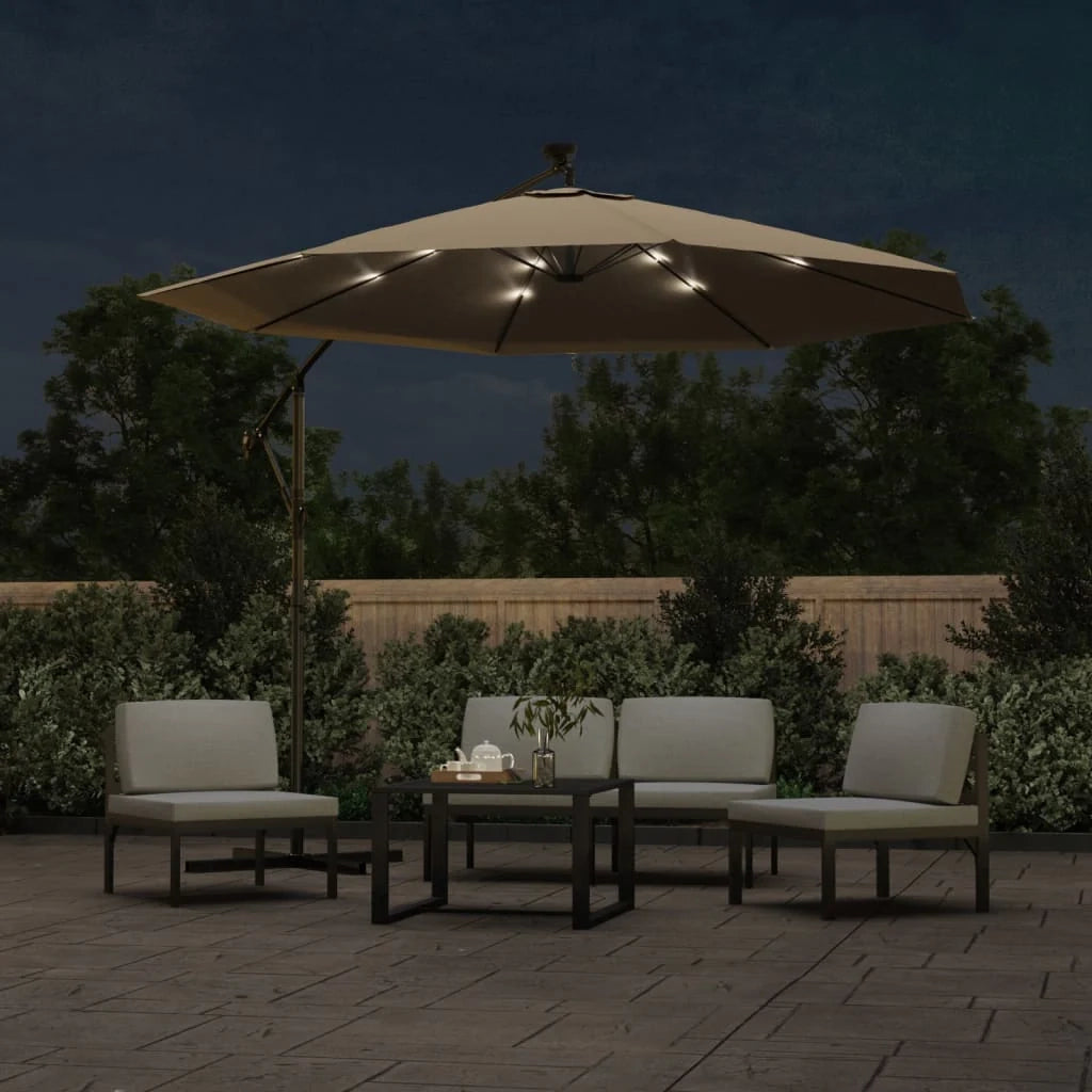 Ombrellone da giardino a sbalzo a LED e palo in acciaio 300 cm tortora 02_0008640
