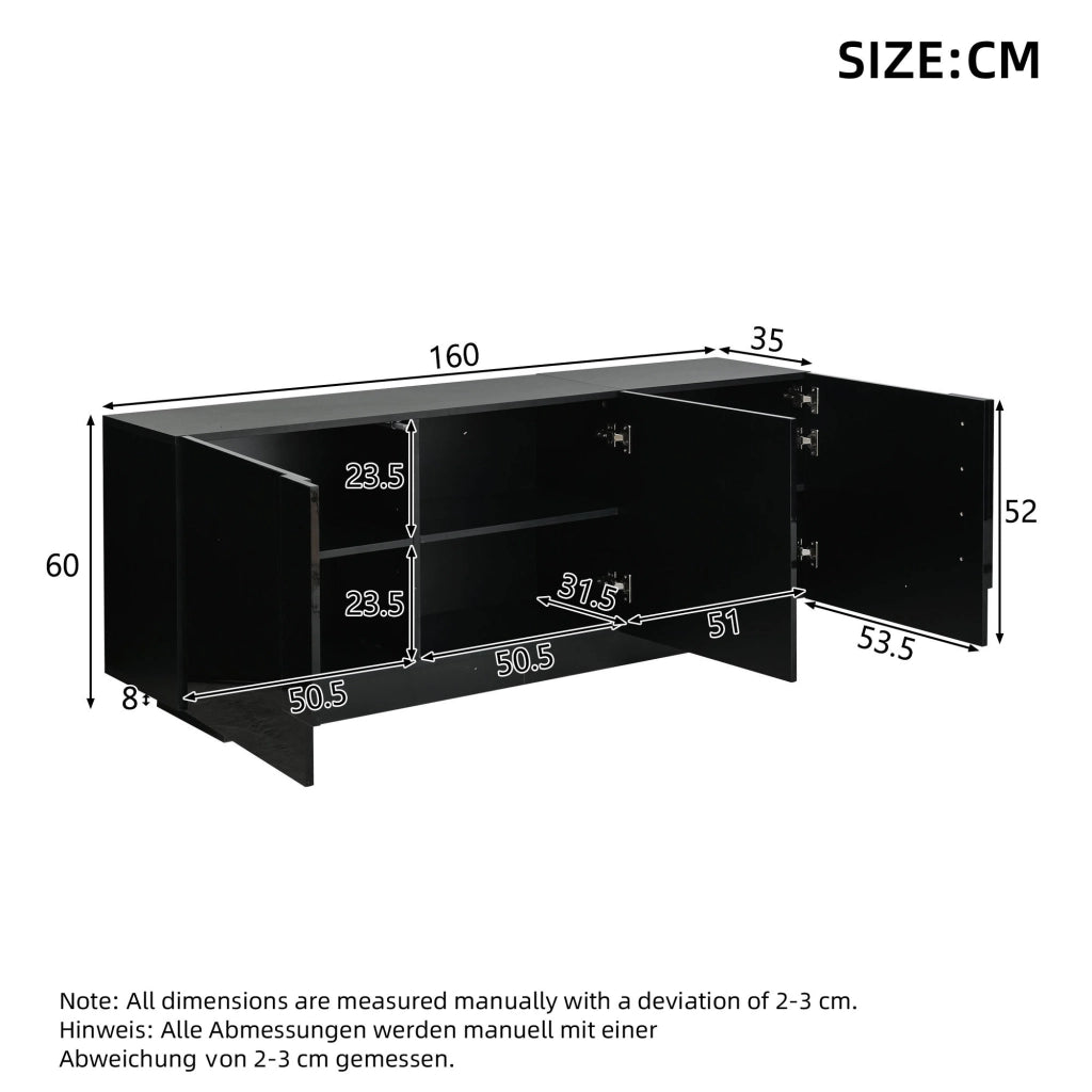 Credenza e madia a 3 ante con ripiani regolabili, finitura lucida, per soggiorno e sala da pranzo, nera 160 × 35 × 60 cm