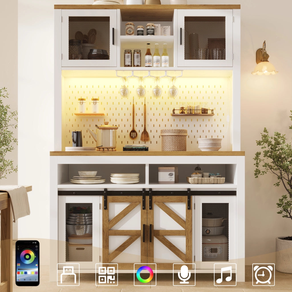 Mobile dispensa alta con LED, presa USB e 4 modalità di apertura, in MDF, bianco, 120 × 40 × 174.5 cm