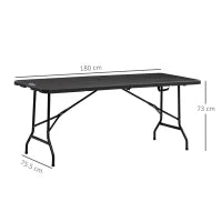 Tavolo da Giardino Pieghevole per 6 Persone in Acciaio e HDPE, 180x75.5x73cm, Grigio Scuro