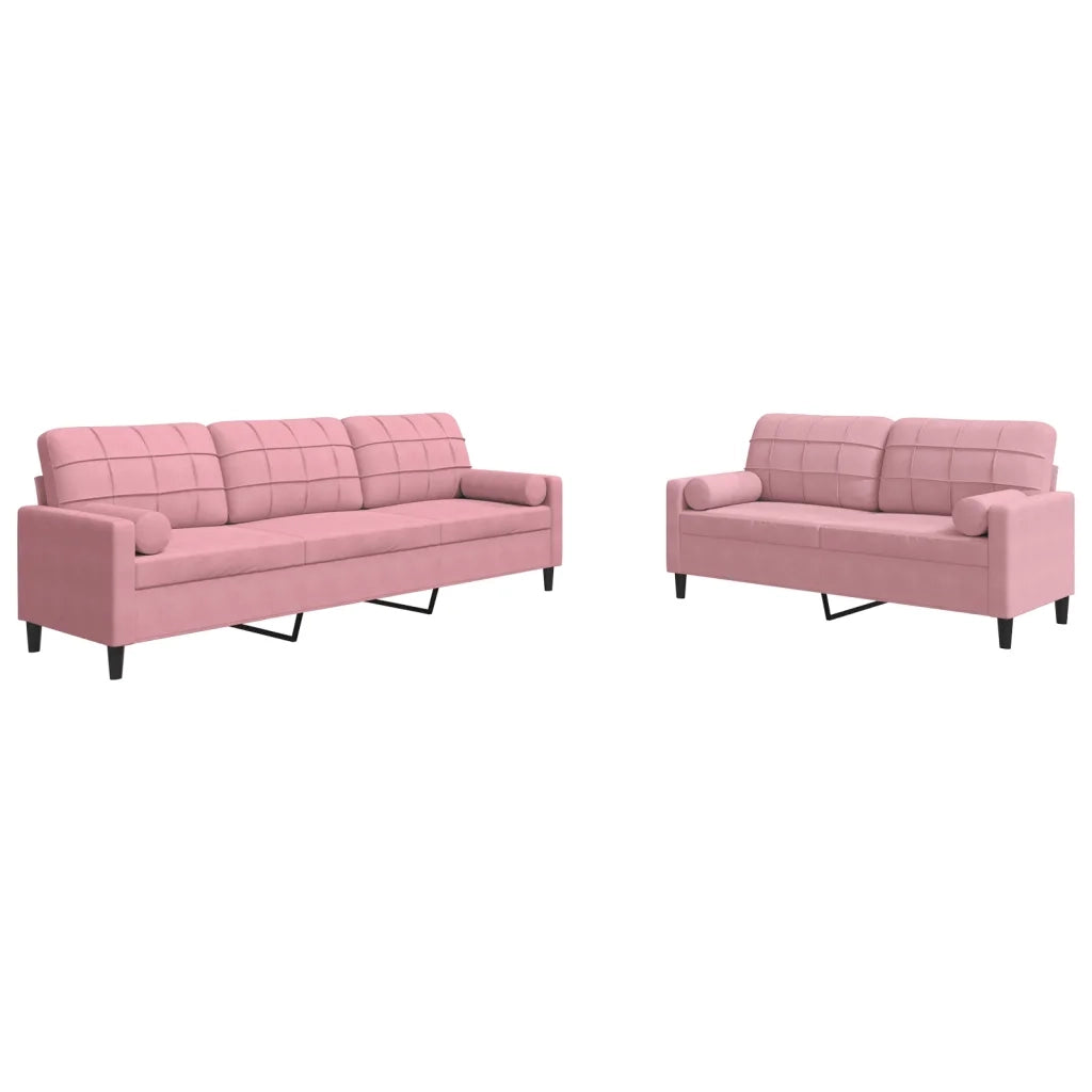 Set di Divani 2 pz con Cuscini e Rinforzi rosa in Velluto