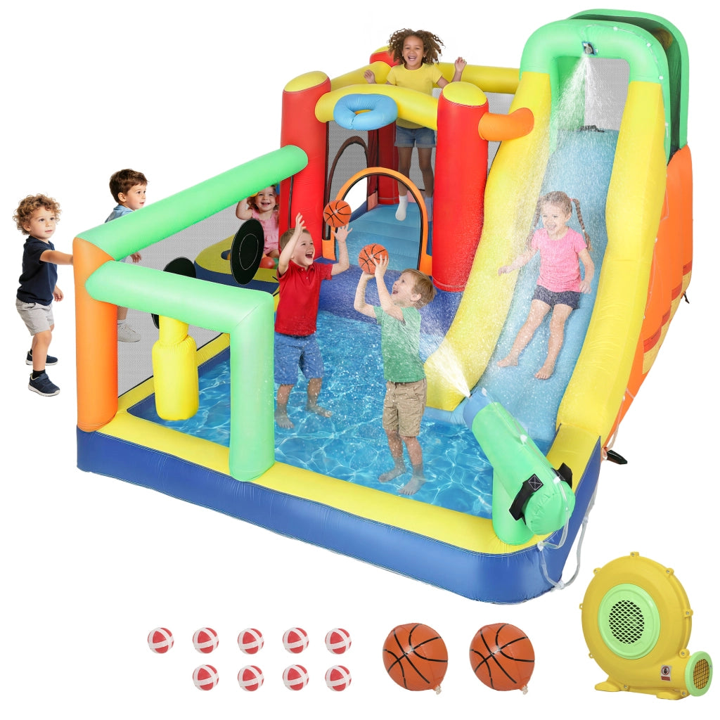 Castillo Inflable Acuatico 9 en 1 con Tobogan y Piscina ¨C zephmum ¨C 550W