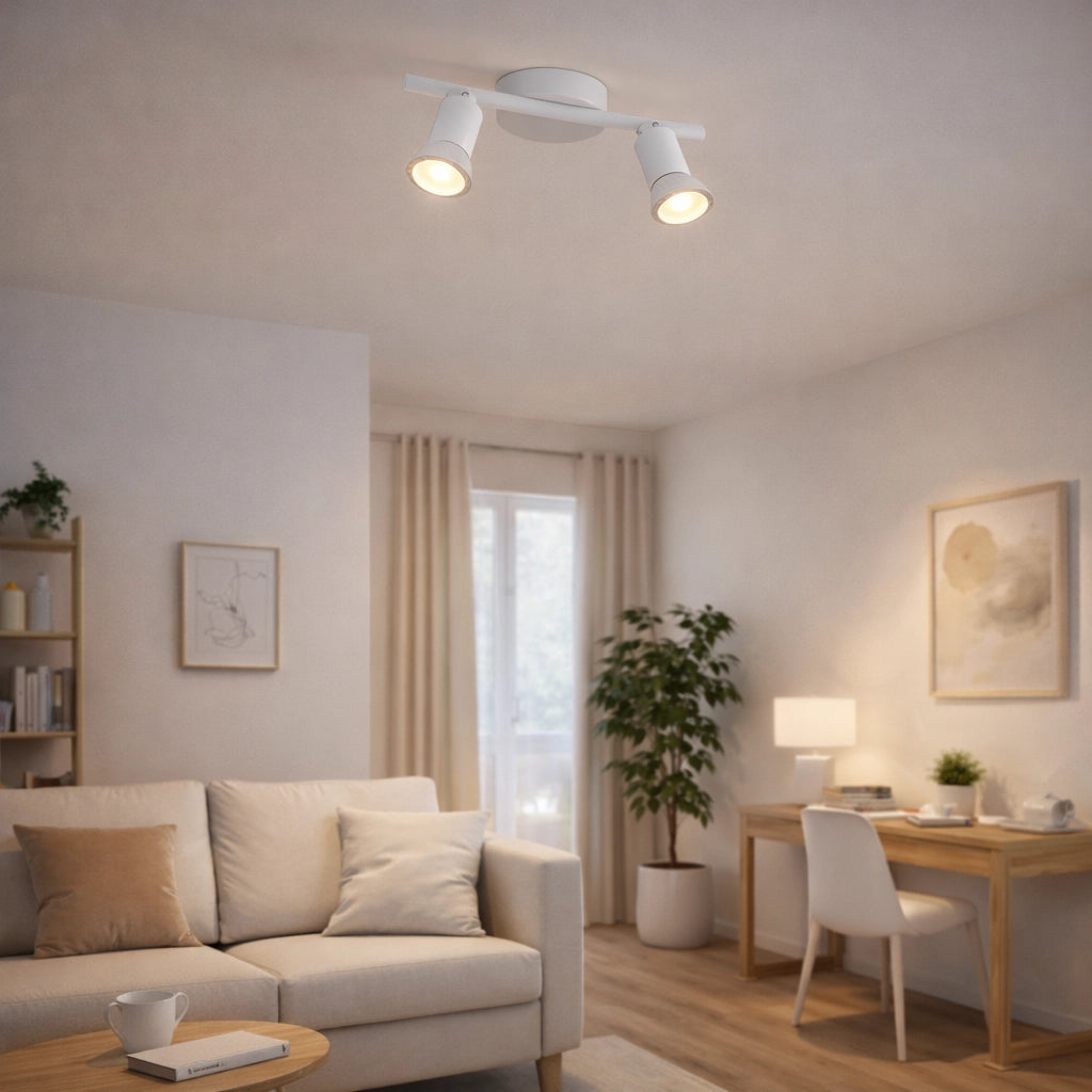 Faretto Soffitto 2 Luci GU10 Orientabili in Metallo, Plafoniera Spot Direzionabili, Lampada da Soffitto Moderna per Corridoio Cucina Soggiorno, Bianco, Lampadine Non Incluse