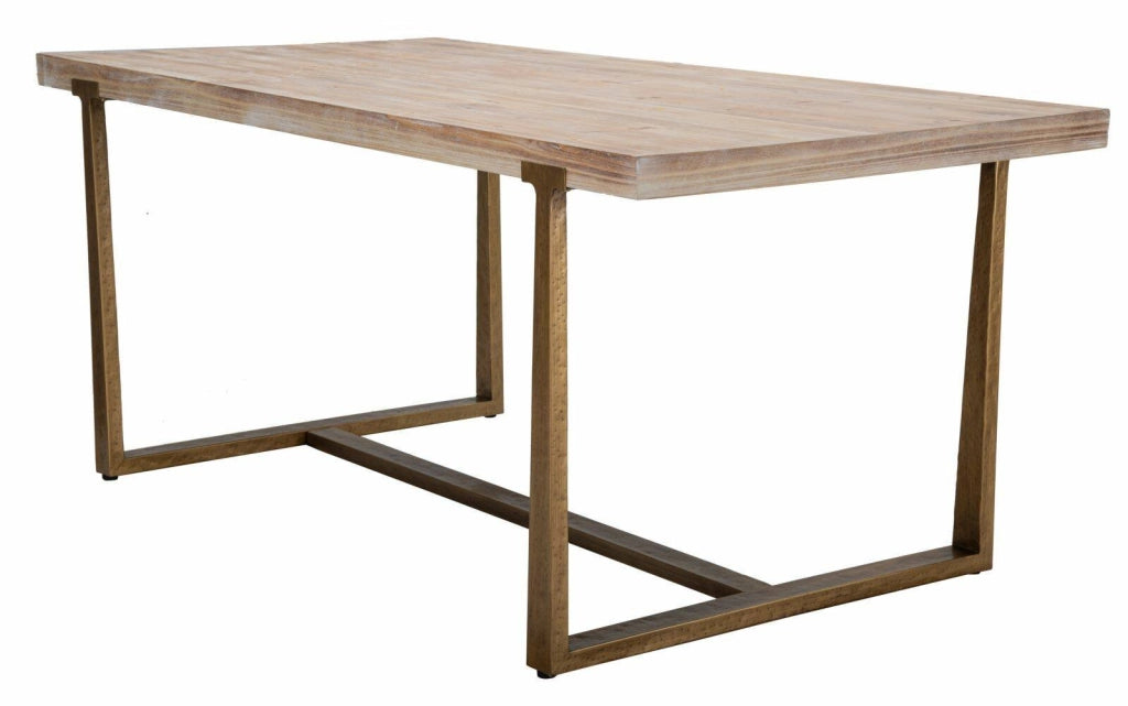 Tavolo fisso Kazimir, Ripiano da cucina, Consolle per sala da pranzo, Ripiano rettangolare fisso, Oro e Marrone, 180x90 h78 cm