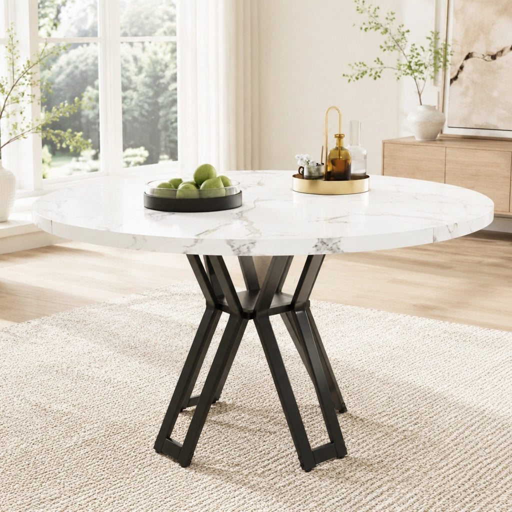 Tavolo da pranzo 100x100x76 cm con piano in MDF effetto marmo