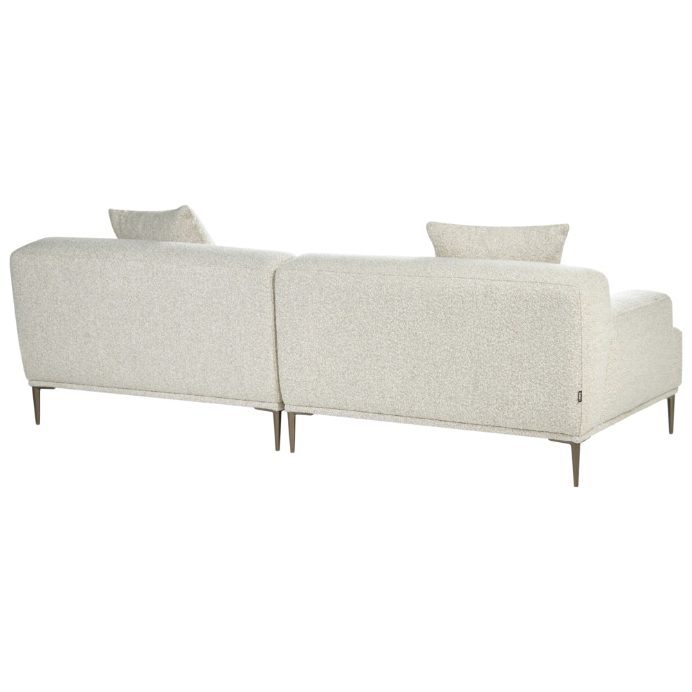 Divano a 3 posti in tessuto bouclé color bianco sporco stile moderno con gambe in metallo