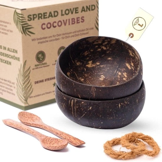 Set di preparazione di smoothie bowl da 2 pezzi con cucchiaio in legno e sottopiatto, muesli naturale, smoothie bowl, alimentazione vegana, colazione sostenibile, insieme base