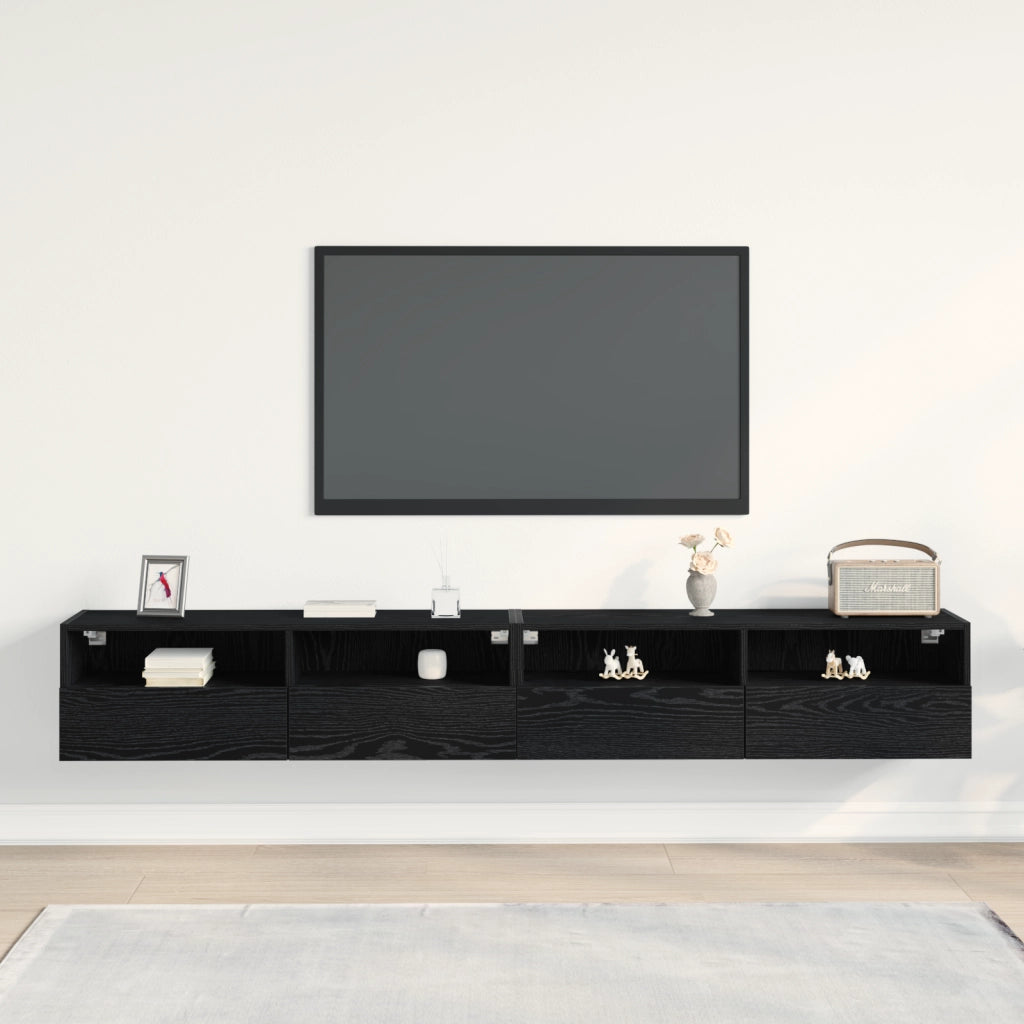 Armadi da Muro per TV 2 pz Nero Rovere 100x30x30 cm Legno Ingegnerizzato