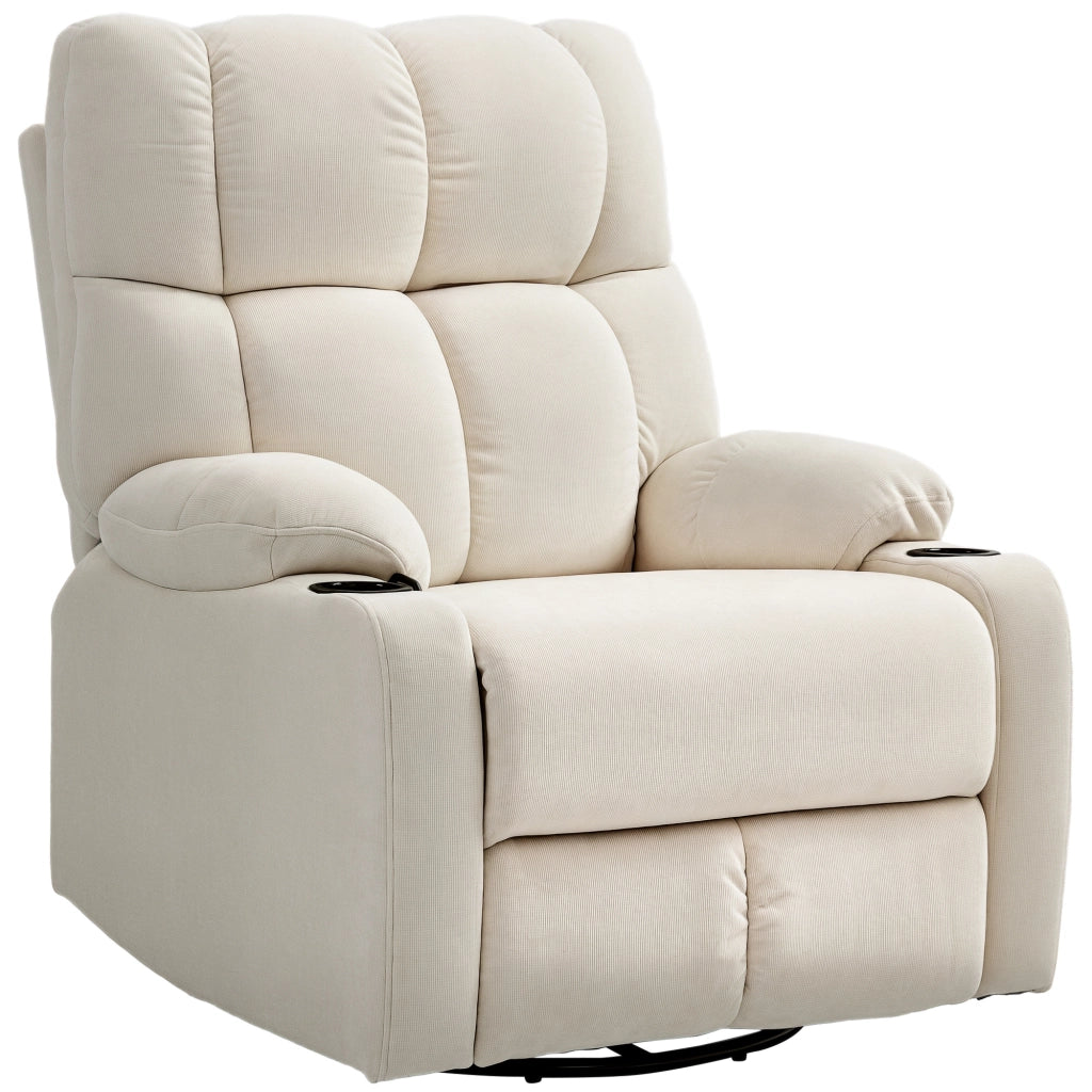 Poltrona Relax Reclinabile 135° 88x96x108 cm con Portabicchieri e Poggiapiedi in Tessuto Effetto Lino Beige