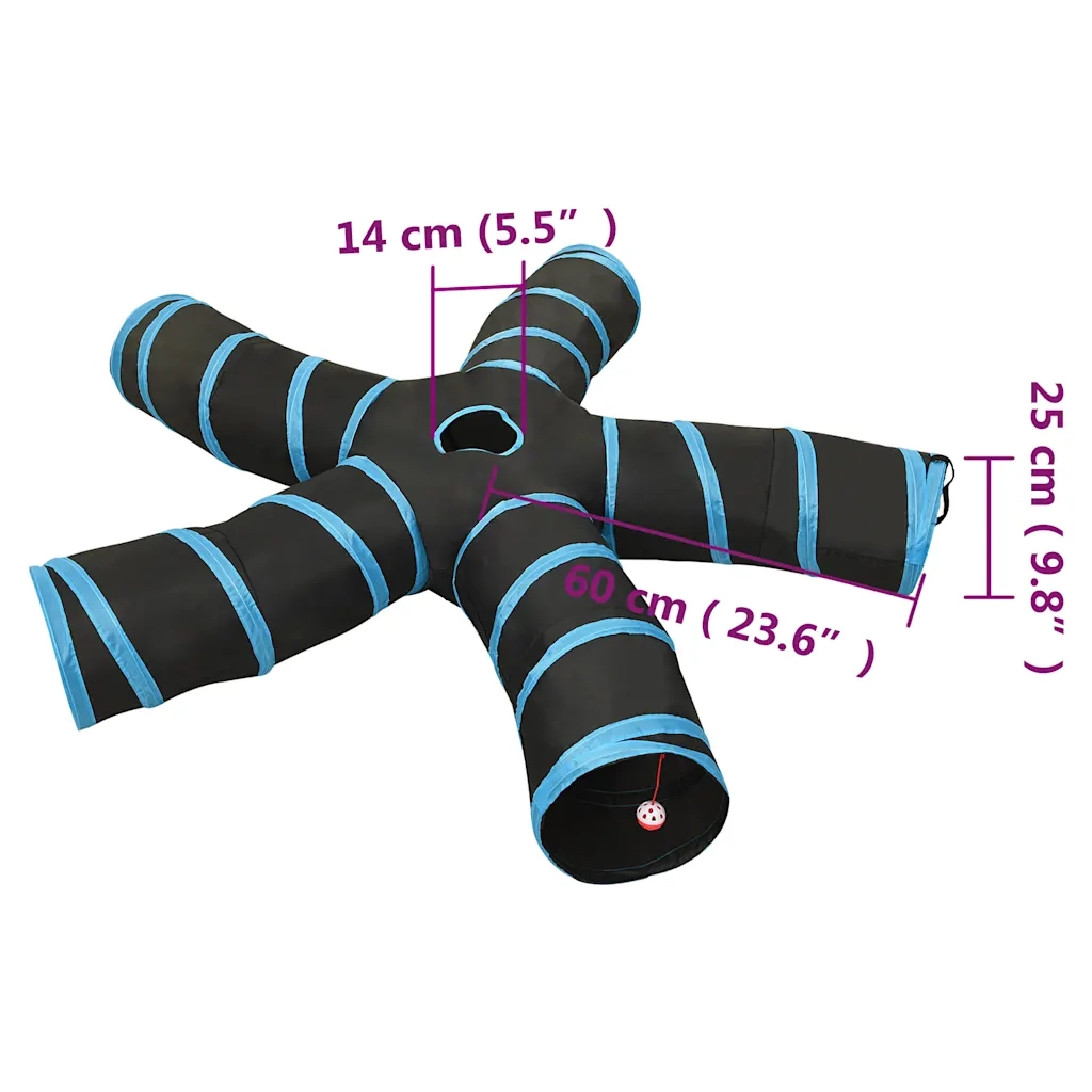 vidaXL Tunnel per Gatti a 5 Vie Nero e Blu 25 cm in Poliestere