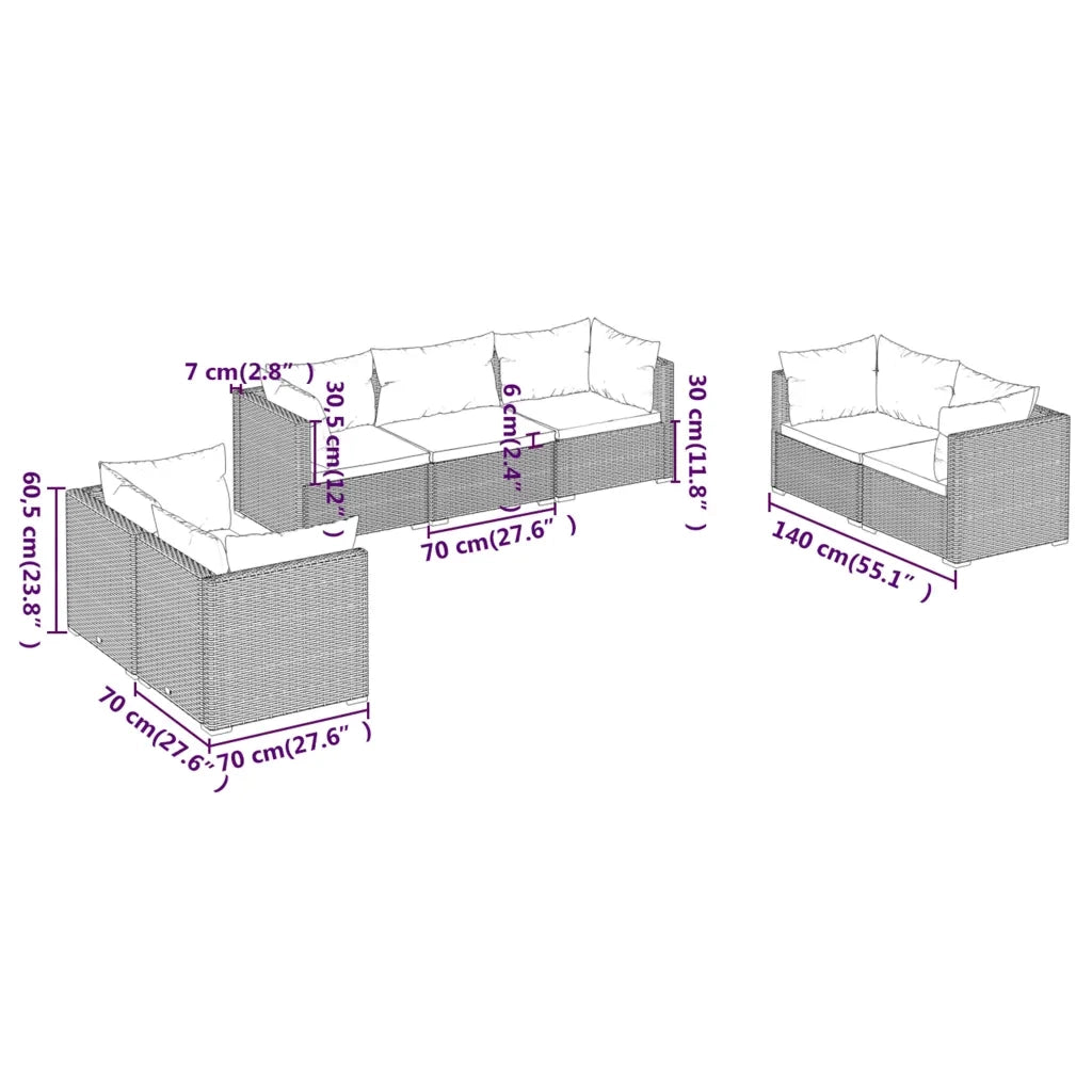 Set Divani da Giardino 7 pz con Cuscini in Polyrattan Marrone 3102267
