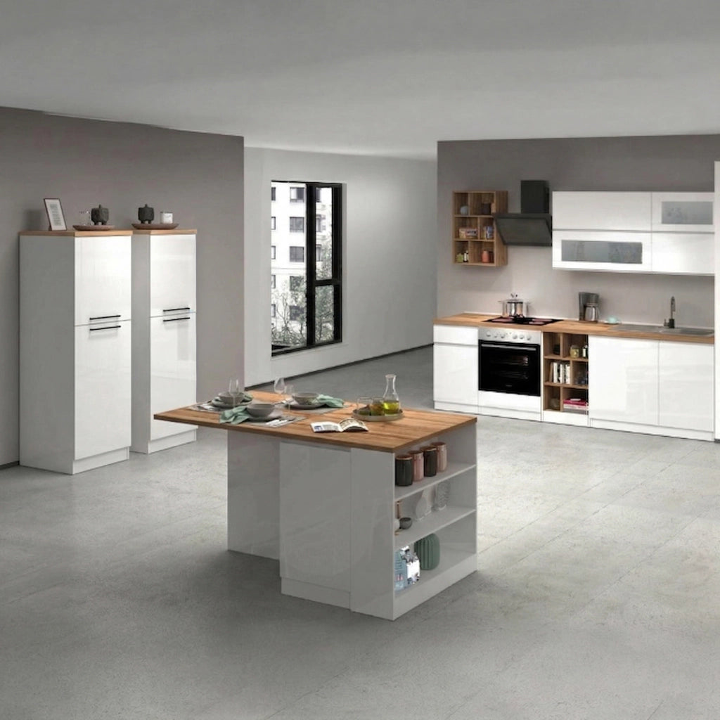 Cucinino Armend, Cucina Modulabile, Elettrodomestici non inclusi, Made in Italy, Bianco Lucido