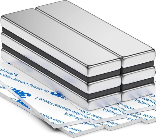 Set di 6 magneti neodymium, 40 x 10 x 3 mm, robusti con adesivo bimarginale, ideali per garage, cucina, laboratorio, ufficio, fai da te, frigorifero e lavagne bianche