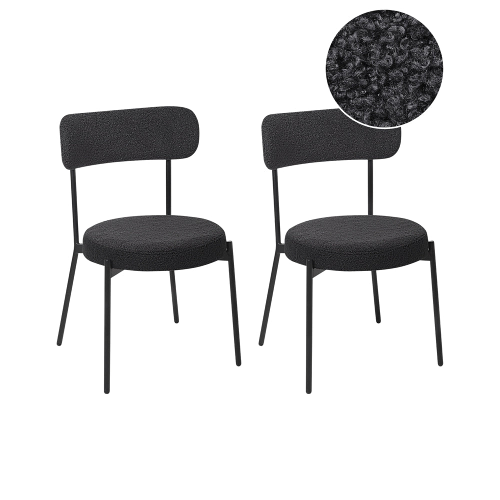 Set di 2 sedie per sala da pranzo Boucle nero Gambe in acciaio nero Sedute per sala da pranzo di design moderno