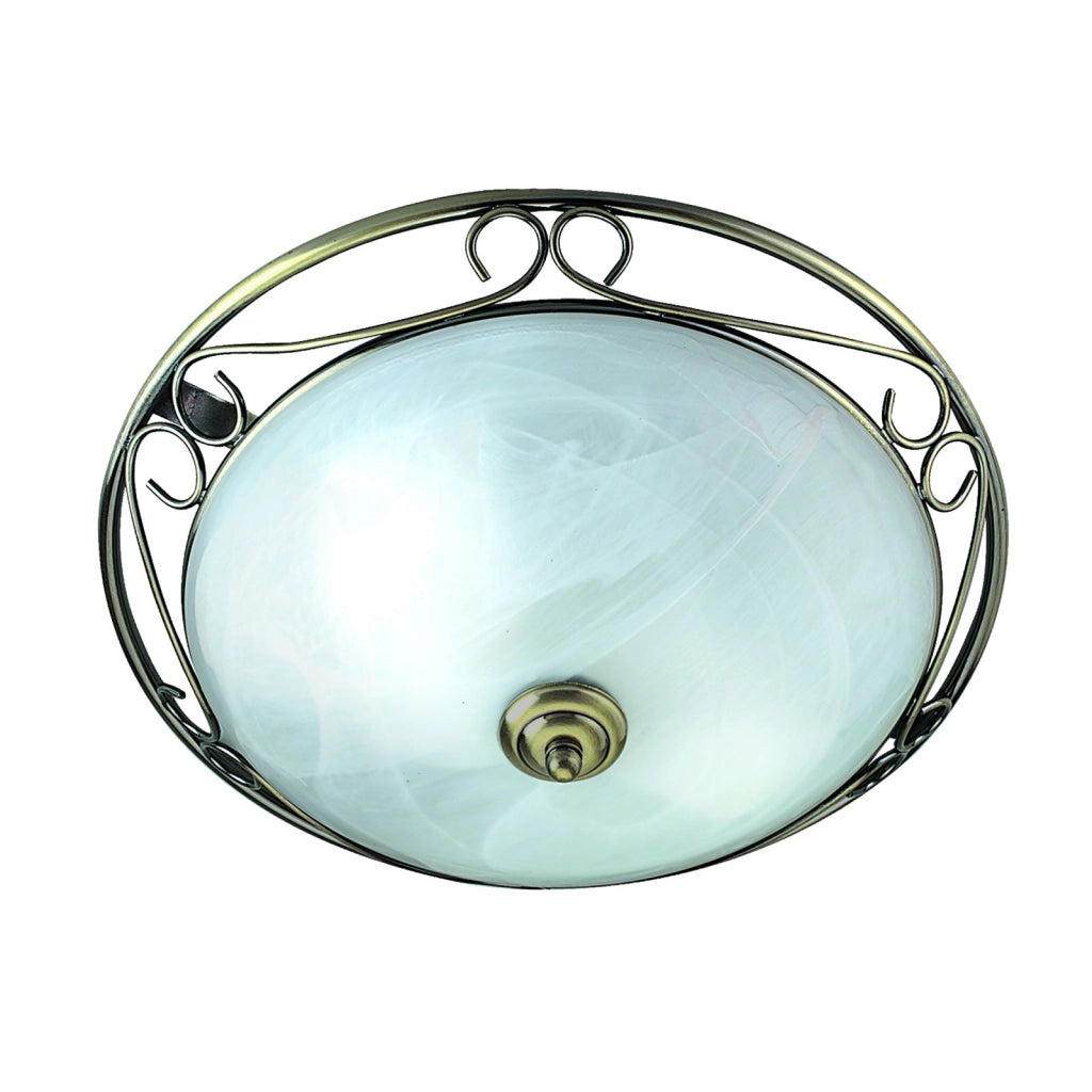 Weybridge Ceiling Flush - Ottone antico e vetro alabastro
