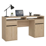 Scrivania Leepi, Scrittoio multiuso, Tavolo per ufficio porta PC, Piano di lavoro, 149x48 h77 cm, Rovere