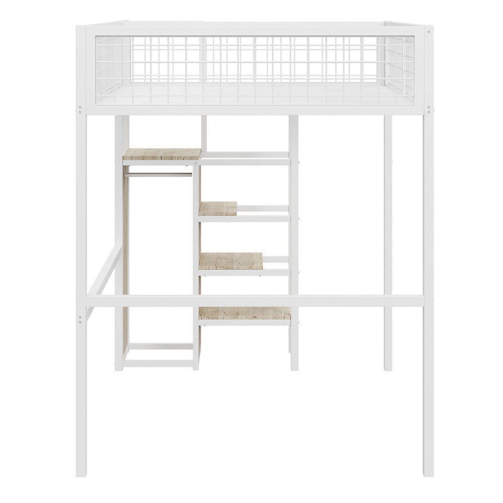 Letto a Soppalco con Armadio e Scaffale ¨C MINIMAL ¨C Bianco, 140x200, Metallo
