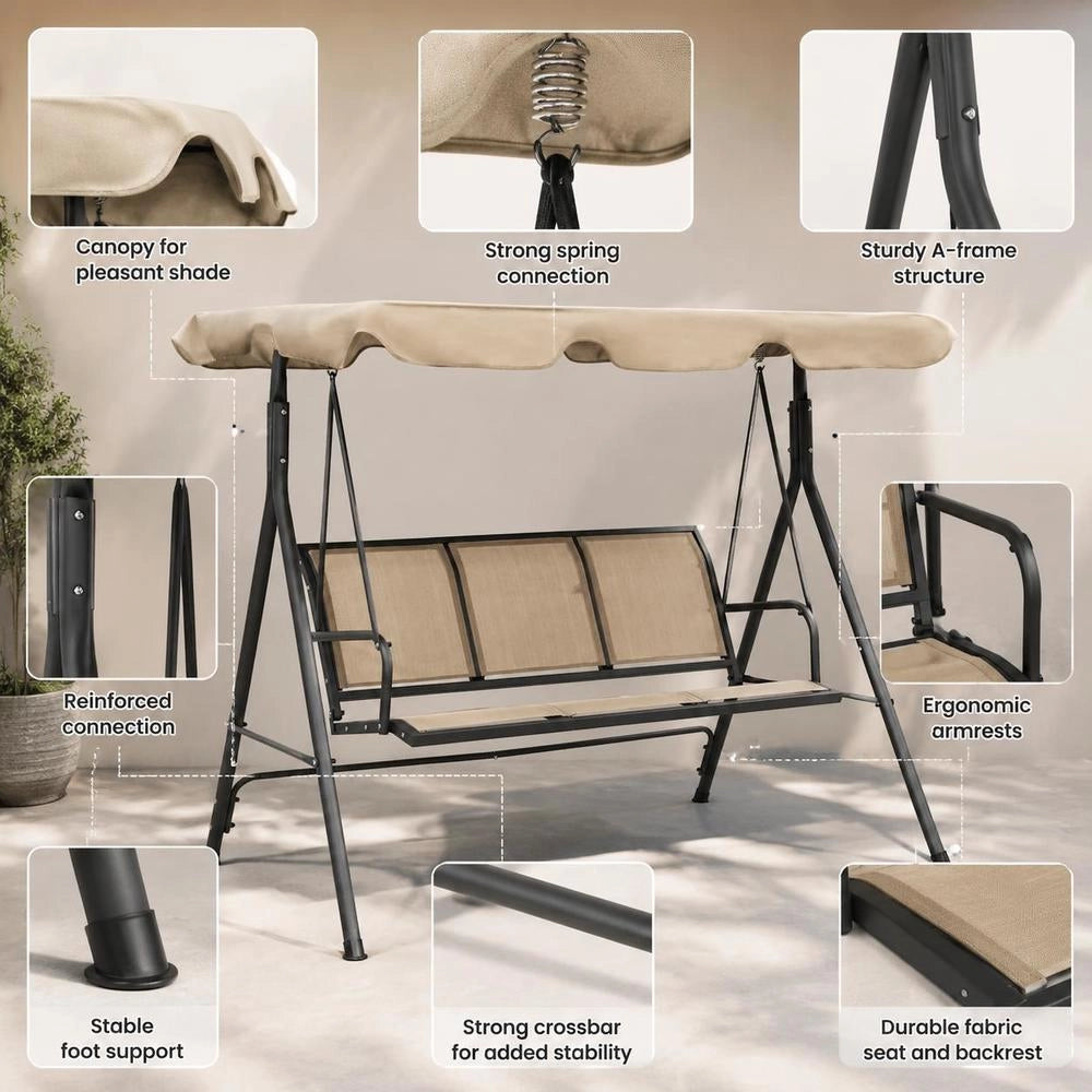 Hollywood Swing With Roof, Anthracite Grey And Sand-colored