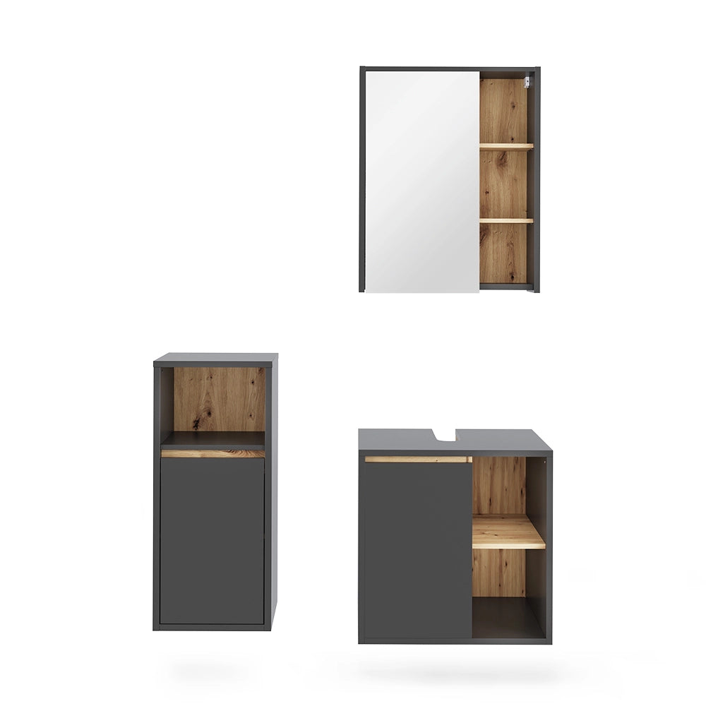 Vicco Set di mobili da bagno Grigio/Artisan 3 parti