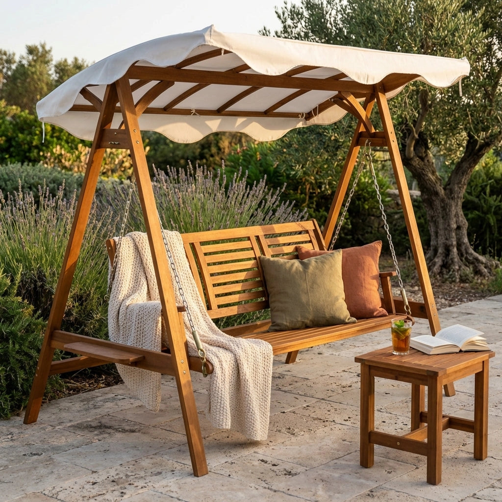 Dondolo da Giardino 3 posti in Legno Acacia cm 206x130x200 - ALADIN