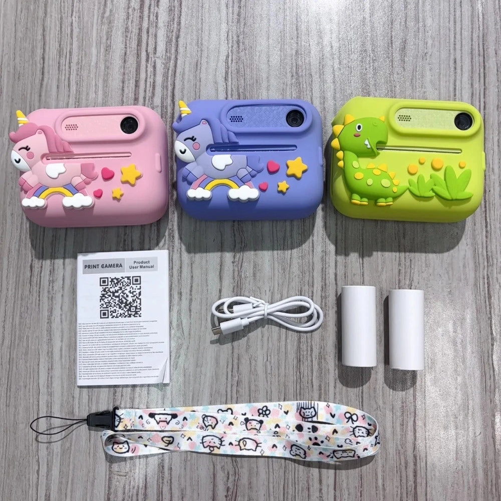 Trade Shop - Mini Macchina Fotografica Portatile Design Unicorno Multifunzionale A Batteria Per Bambini -