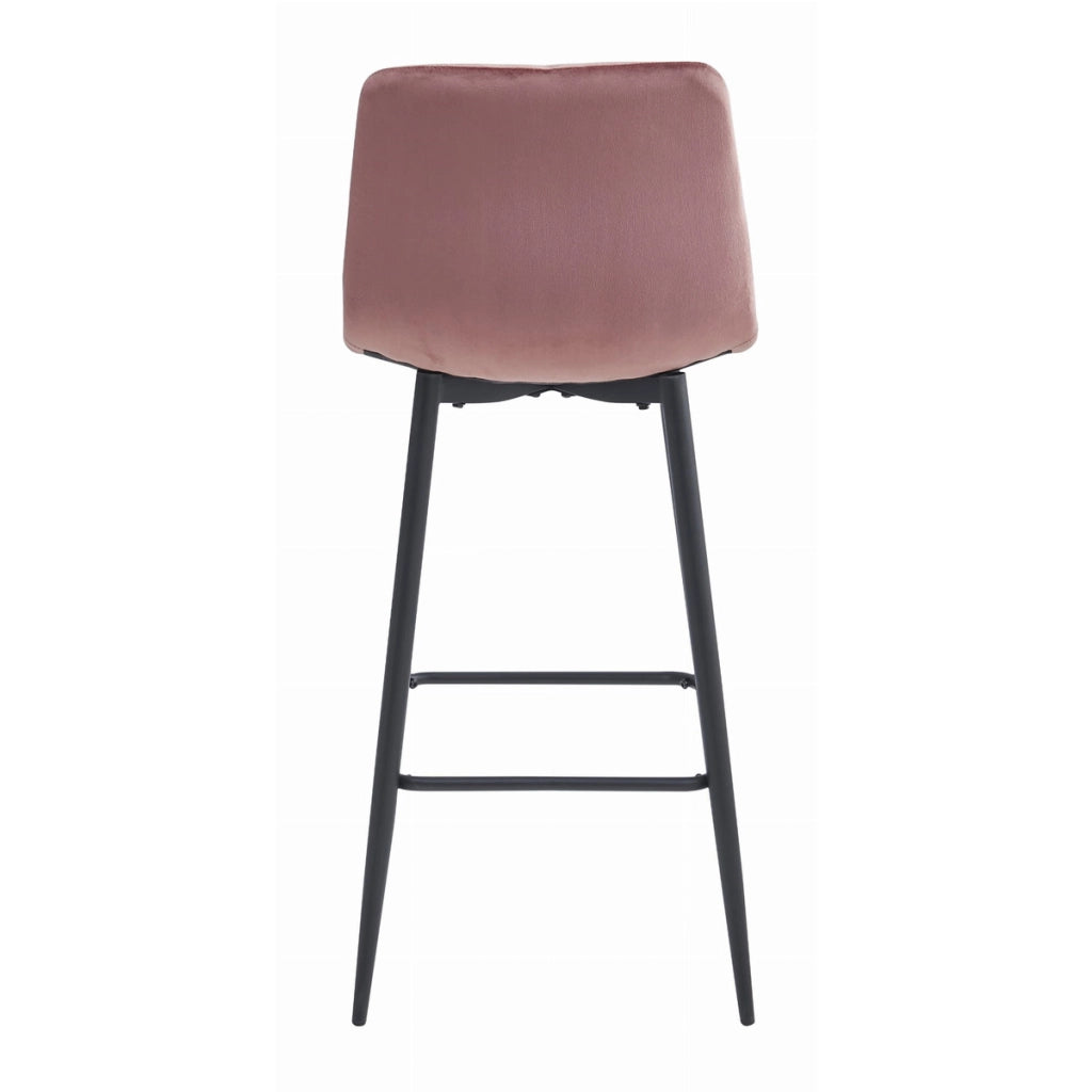 Sgabello da bar Nado in velluto rosa antico con gambe nere