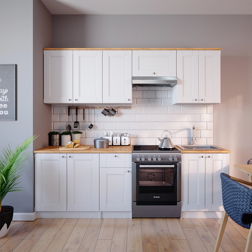 Vicco Cucina componibile Bianco 240 cm , PL Goldkraft con striscia LED
