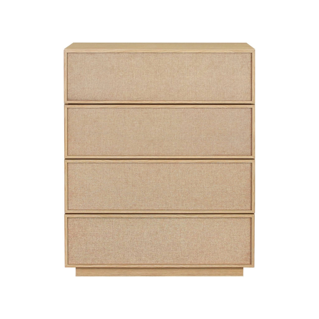 Cassettiera decorativa in legno e tessuto con 4 cassetti, marrone