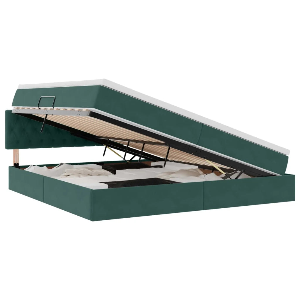 Letto con contenitore LED e materasso Verde Scuro 200 x 200 cm