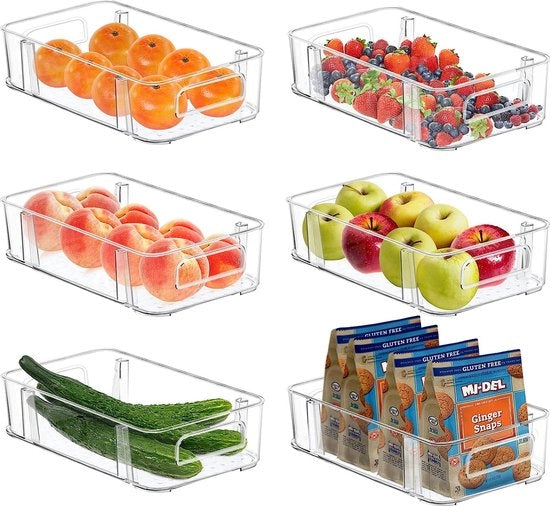 Organizzatore per frigorifero, set con maniglia, armadio a pile per magazzino, cucina, organizzatore, set da 6 pezzi, per frigorifero, armadi, mensole, cosmetici, sala da pranzo, ufficio, privo di BPA

 Specifiche tecniche: 
 - set da 6 pezzi