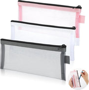 Set di 3 etui trasparenti per make-up e matite - Organizzatore a rete nylon mini per bambini, ragazzi e adulti
