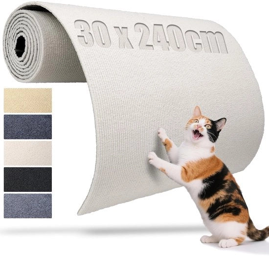 Matto autoadesivo per gatti - Resistente ai graffi - 240 x 30 cm - Bianco - Poliester