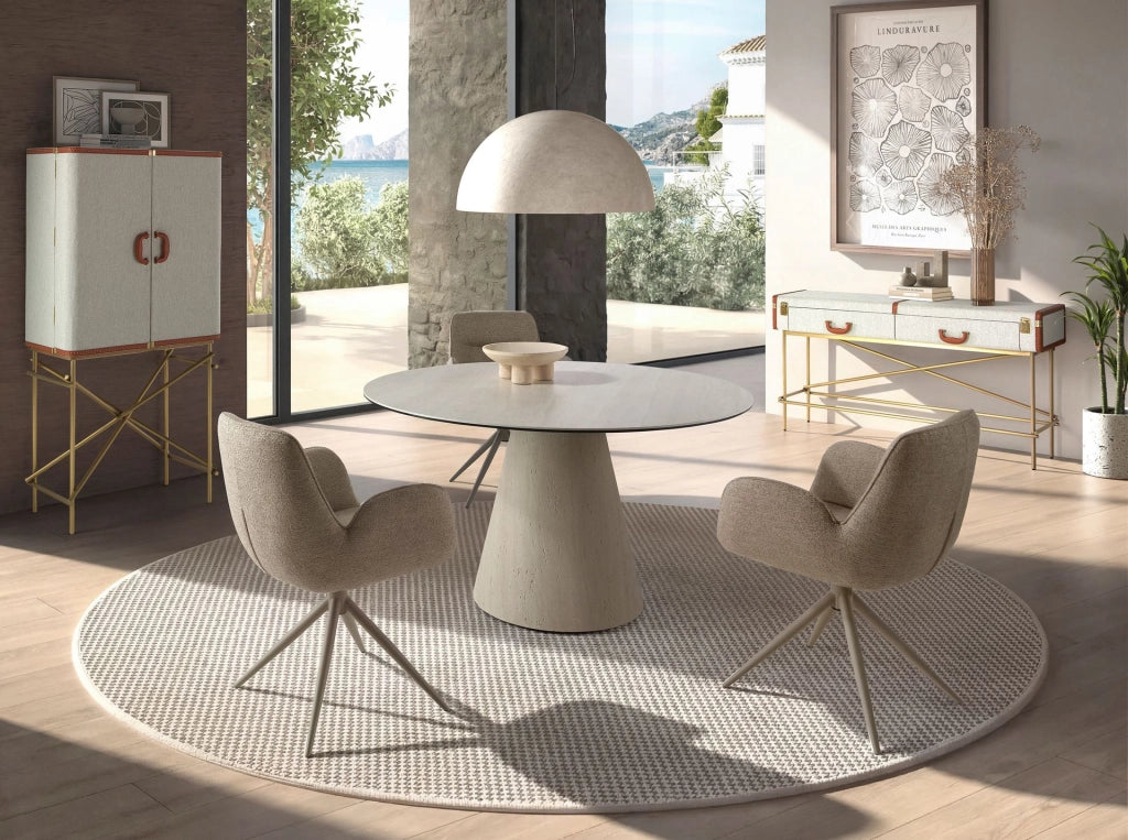 Sedia girevole in tessuto beige