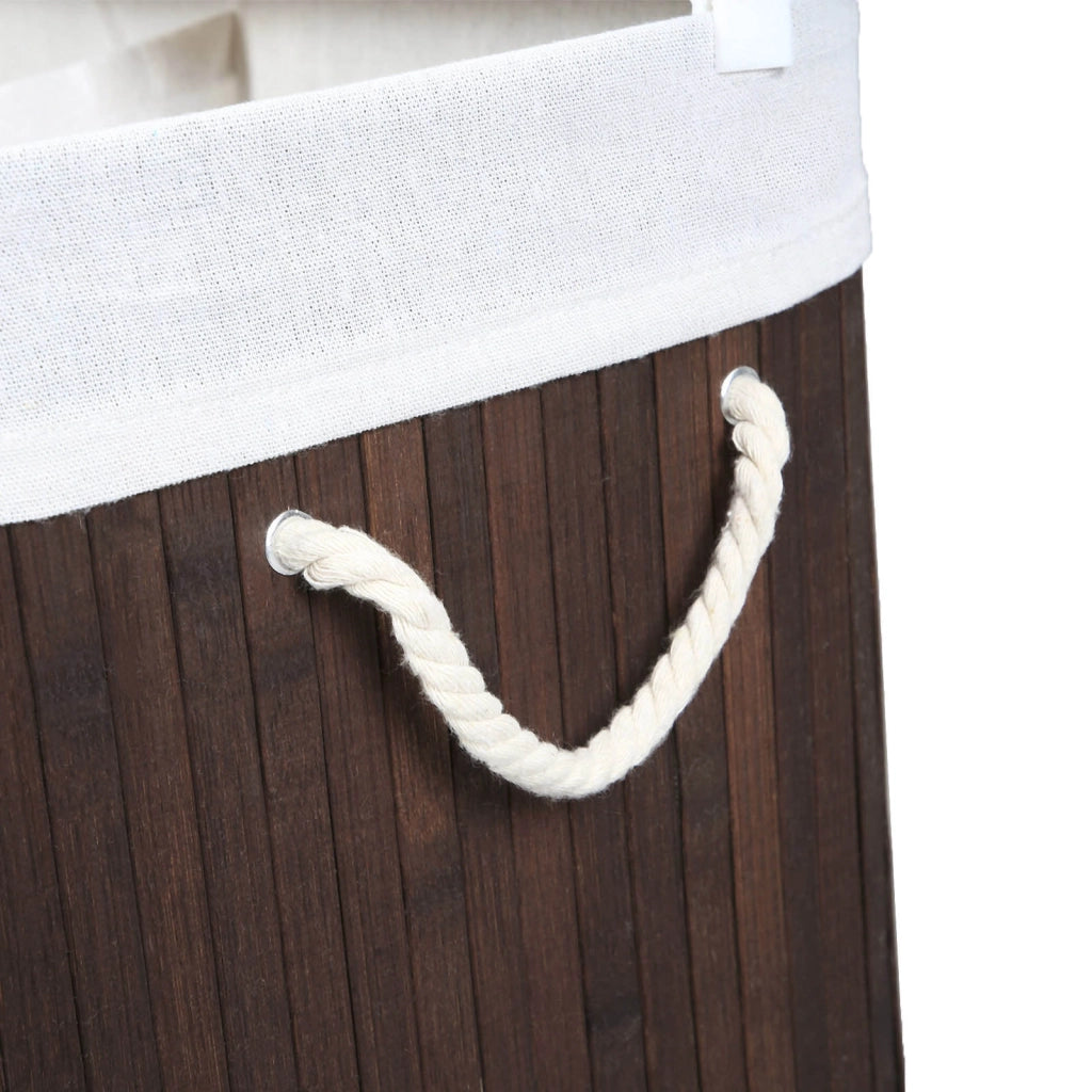 Cesto portabiancheria con coperchio cesto portabiancheria in bambù 2 scomparti per la raccolta differenziata sacco rimovibile manici in cotone capacità 100 litri per lavanderia camera da letto marrone 12_0003033