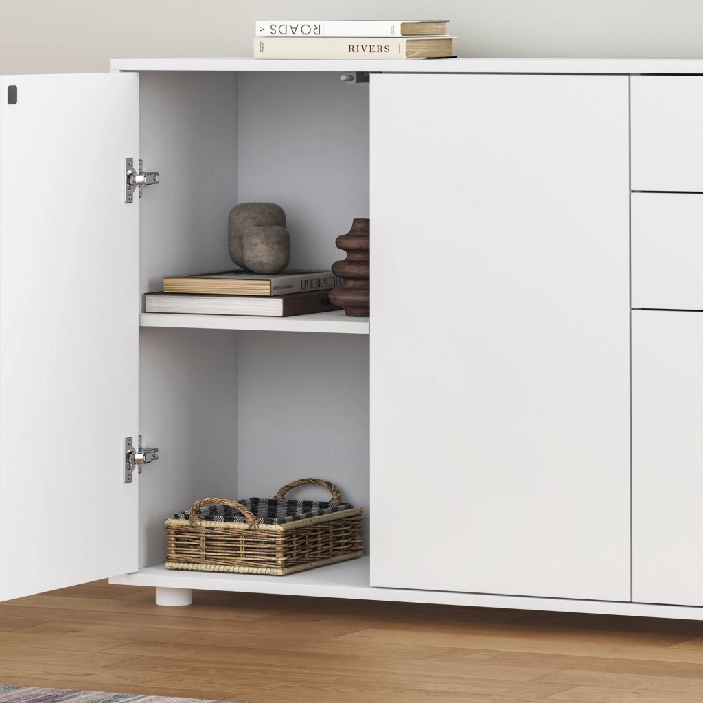 Credenza Paarl Comò con 3 Ante e 2 Cassetti 74x117x36 cm - Bianco Opaco [en.casa]