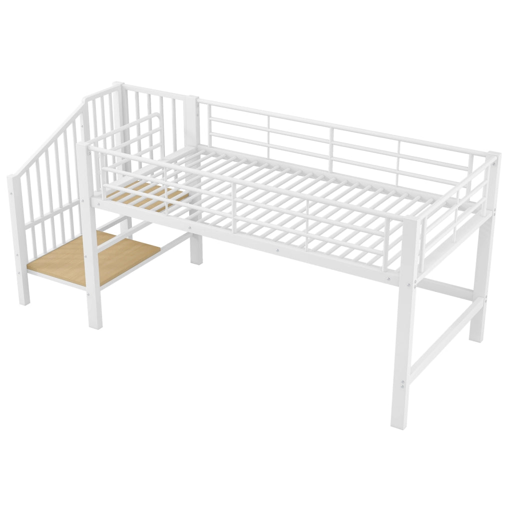 Letto a soppalco 90x200 cm con scala contenitore in MDF e metallo bianco