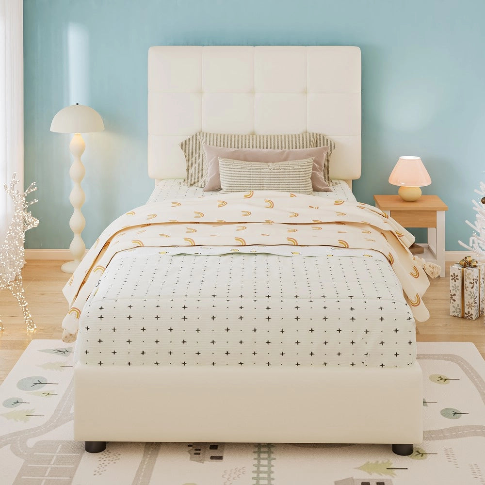 Letto Singolo Imbottito con Testiera ¨C MINIMAL ¨C Beige, 90x200 cm