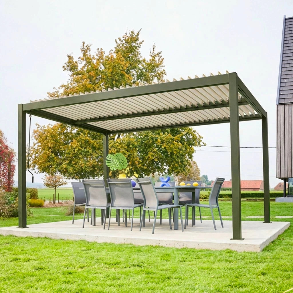 Pergola bioclimatica 3x4m in alluminio e acciaio, lamelle orientabili