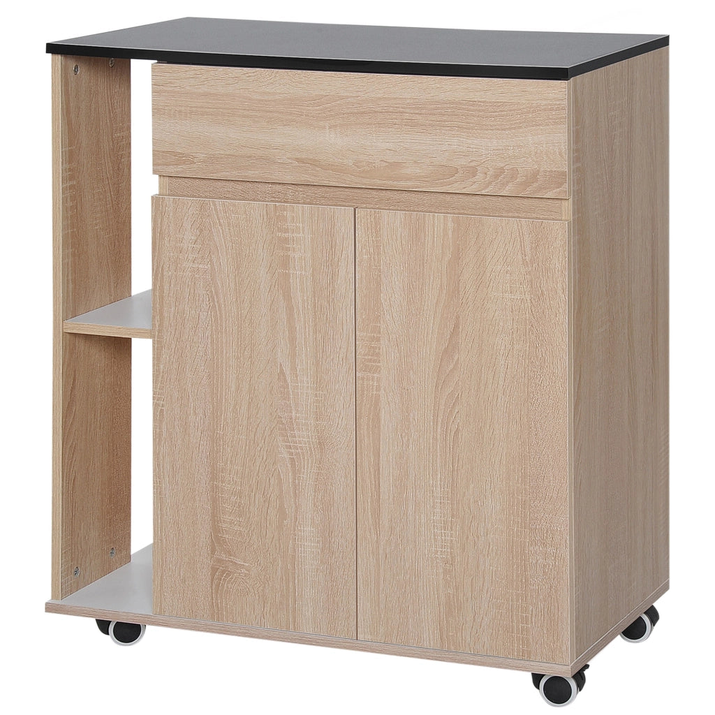 Carrello per Cucina con Cassetto ¨C zephmum ¨C Nero e Rovere, 78x39.5x88.5 cm