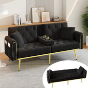 Divano letto velluto nero 175 cm 2 posti reclinabile con portabicchieri