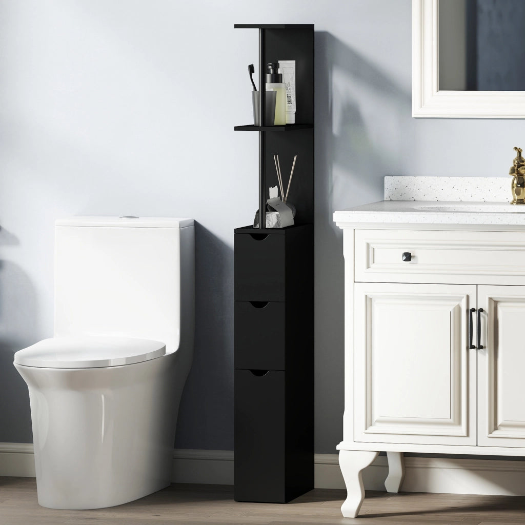 Colonna bagno con cassetti e ripiani ¨C Xylo ¨C Nero 15x33x136,8 cm