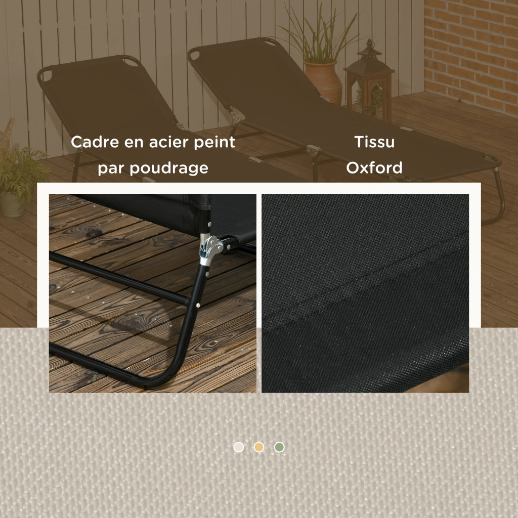 Lettino prendisole pieghevole con schienale regolabile ¨C zephmum ¨C 2 pezzi, struttura in acciaio, nero
