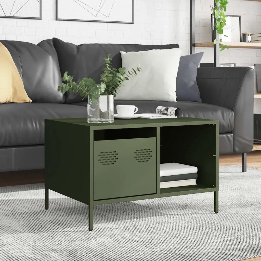 Tavolino da salotto | Tavolino da caff¨¨ | Tavolino da Soggiorno Verde Oliva 68,5x50x43,5 cm Acciaio Laminato a Freddo