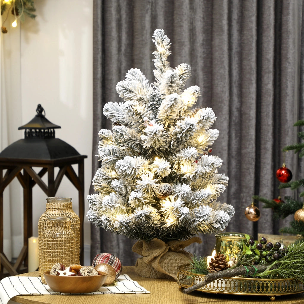 Albero di Natale Artificiale 60 cm con Luci LED ¨C Minimal ¨C Verde con Neve