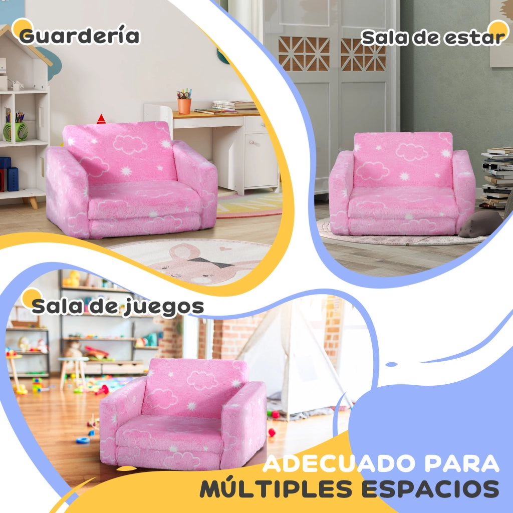 Divano letto per bambini 2 posti ¨C zephmum ¨C rosa, tessuto, 90x
