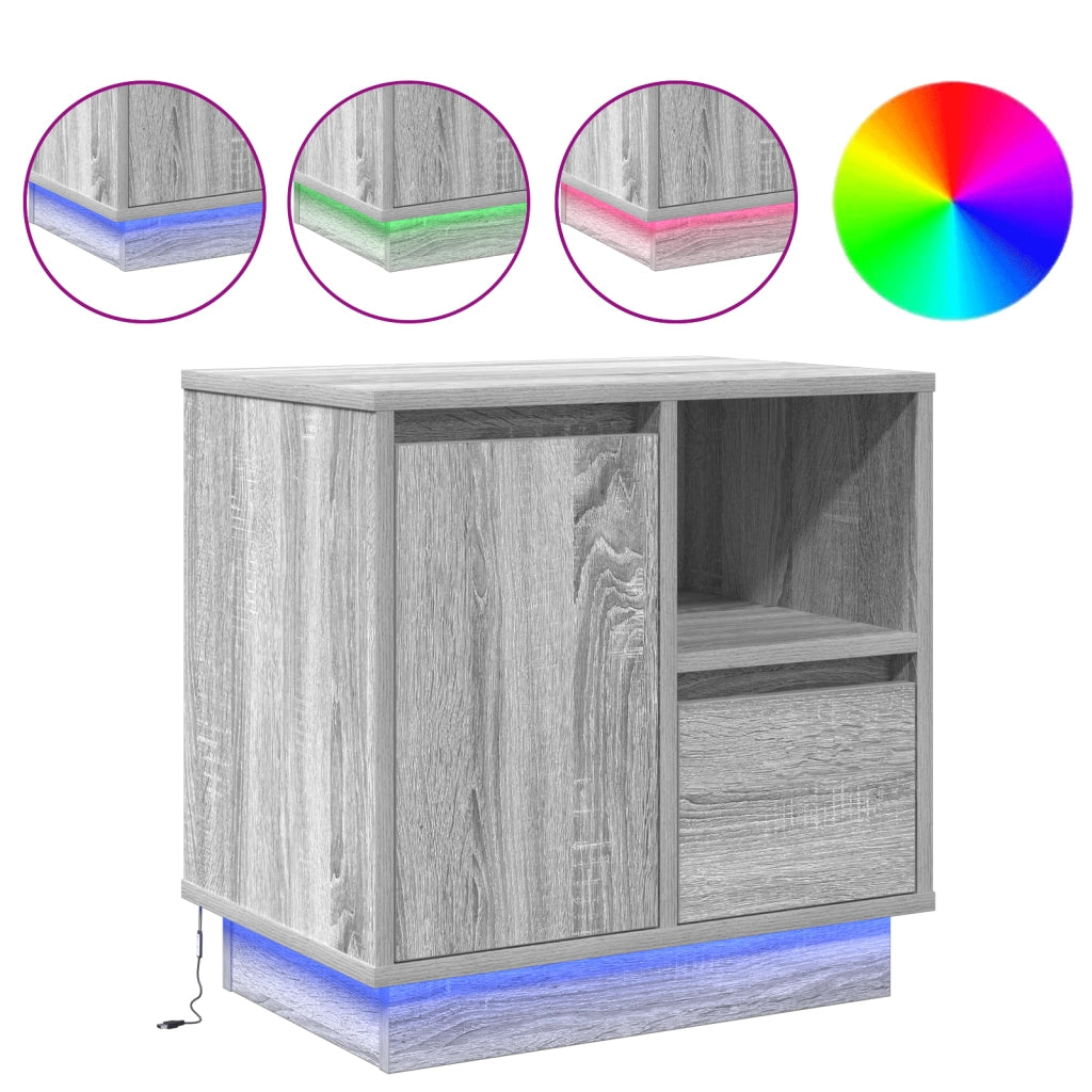 Mobilini da notte con LED 2 pezzi Grigio Sonoma 50x34,5x50 cm